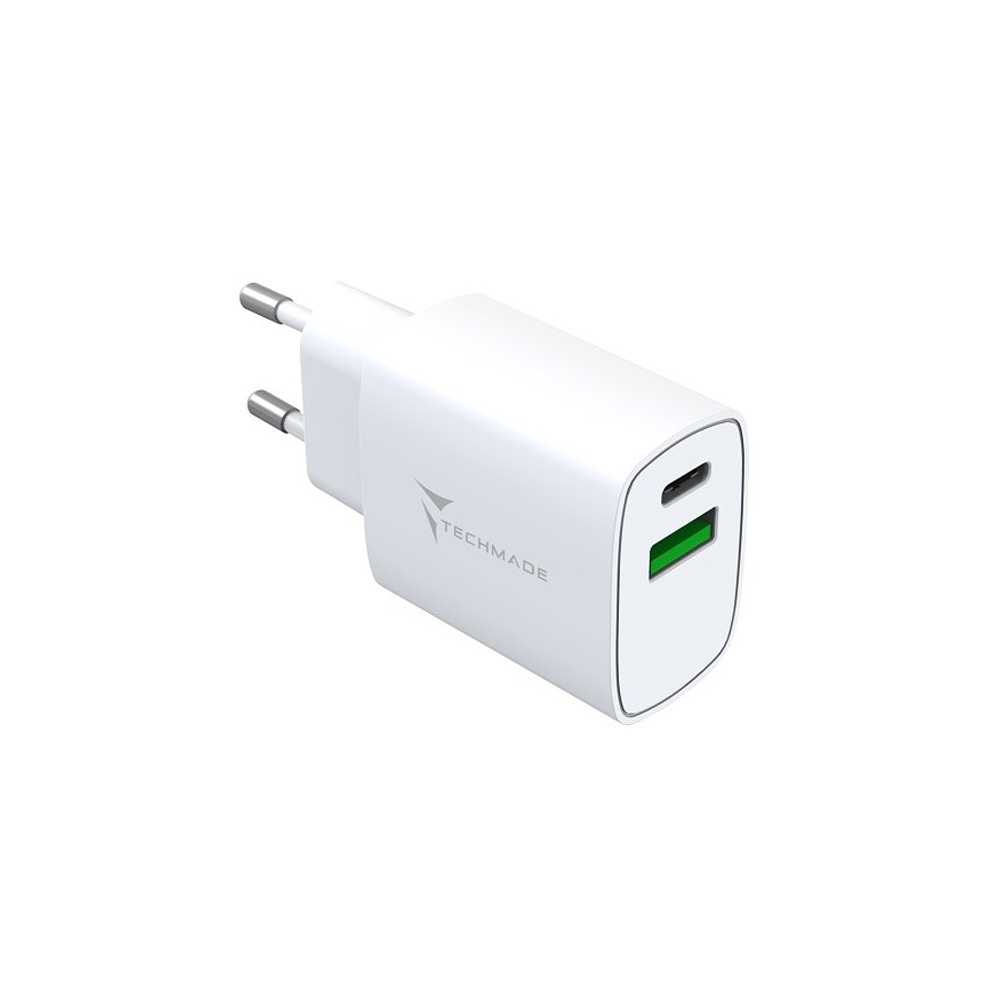 CARICABATTERIA DA RETE FAST CHARGE USB-C/USB-A 20W TECHMADE